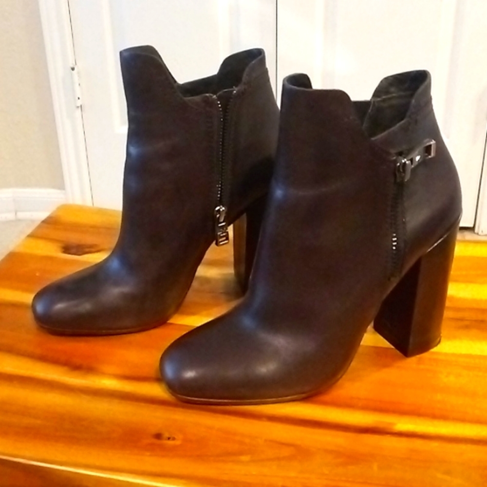 Andrew Marc square toe high heel ankle boots